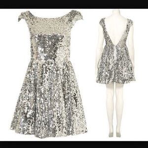 SILVER SEQUIN TOPSHOP SKATER DRESS NWT